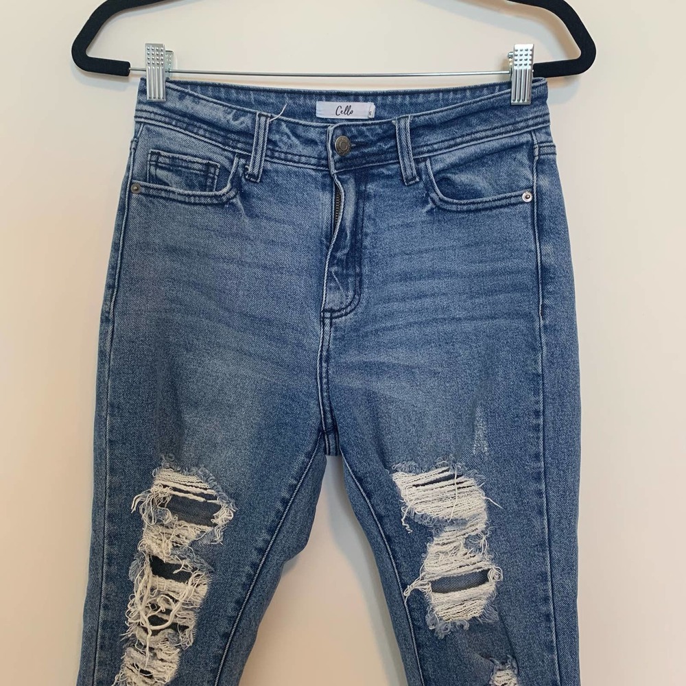 Cello Distressed Skinny Jeans Size 3/26 Blue Zip Button Closure Casual Cotton - Picture 8 of 15